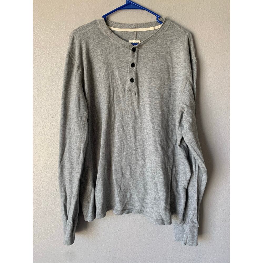 Rag & Bone Long Sleeve Henley Shirt Gray 100% Cotton Size XL Men’s